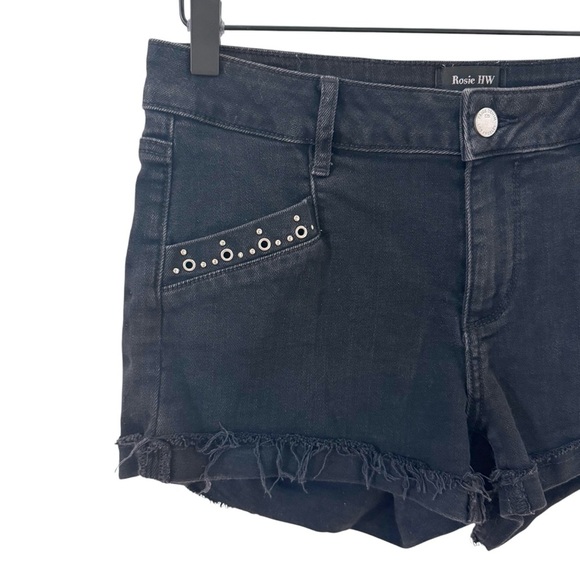 PAIGE X Rosie HW Anja Shorts in "Onyx" Black Embellished Grommet Silver Size 27 - Picture 6 of 14
